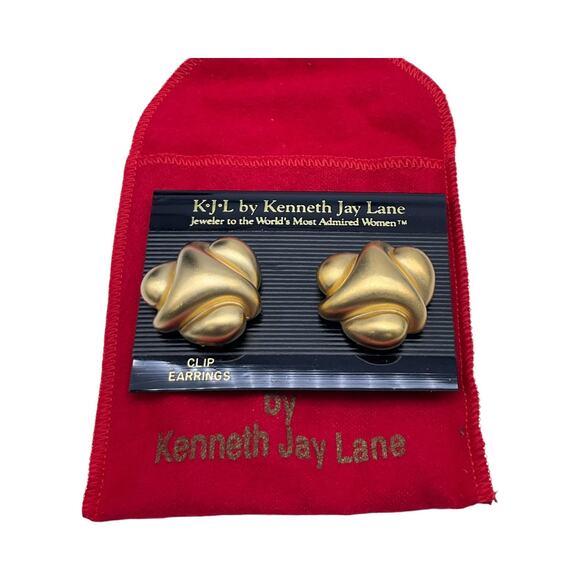 KJL By Kenneth Jay Lane Vintage Satin Gold Modernist Abstract Earrings - Picture 3 of 6